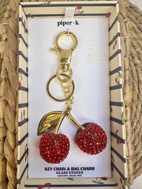 Piper Red Crystal Cherry Key Chain with Gold Hardware